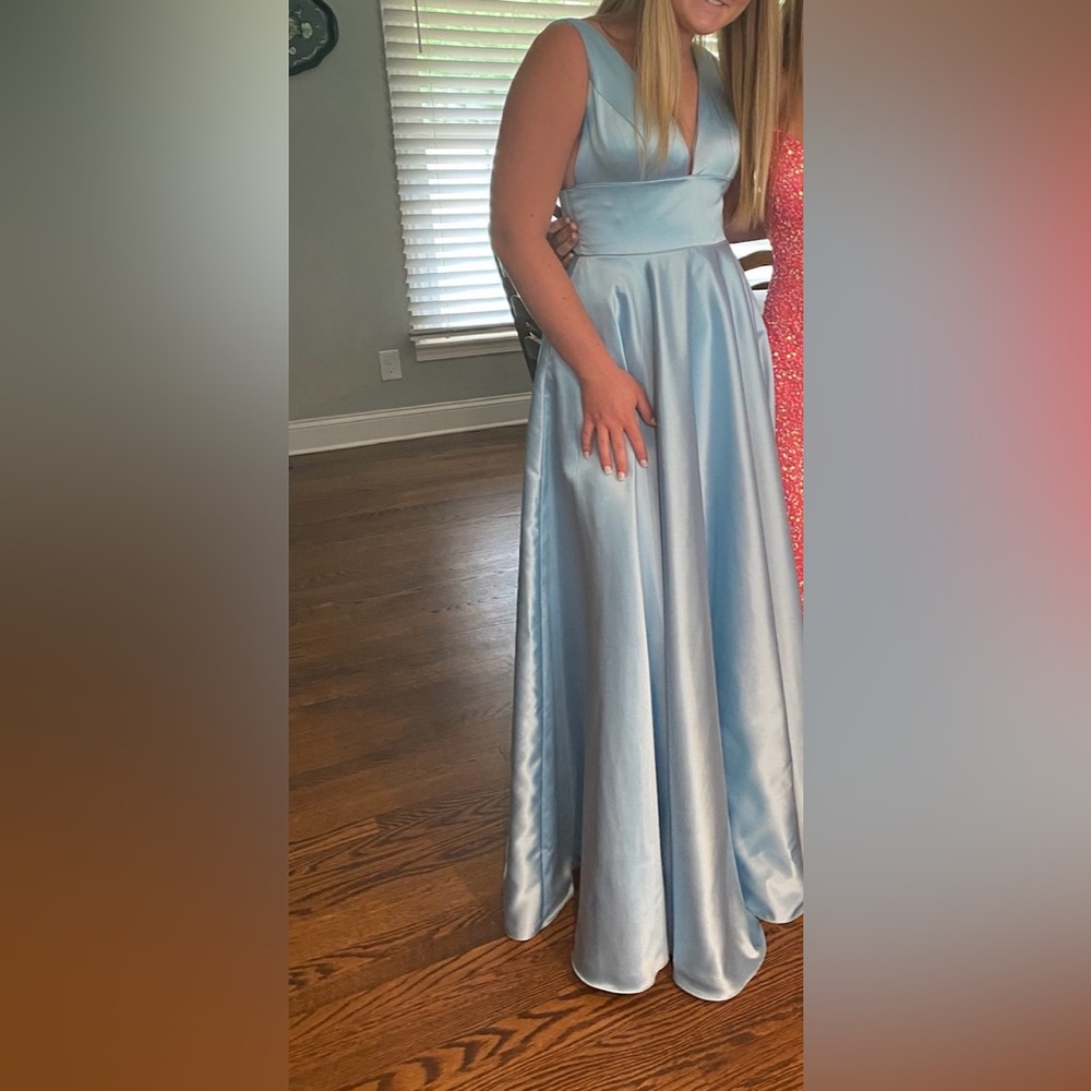 Sherri Hill Blue Off-the-Shoulder Prom Gown